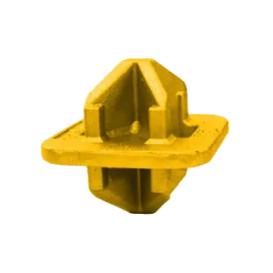 Gelber Stacking Cone (Stapelkonus) für die Containerstapelung, freigestellt.