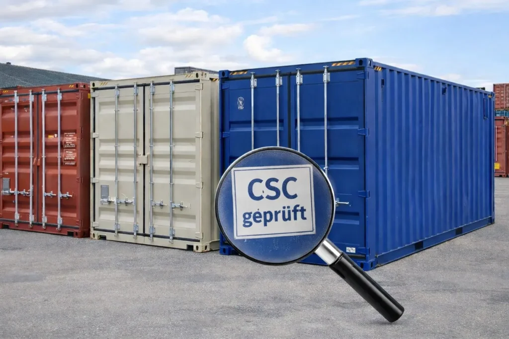 CSC-Plakette an einem neuwertigen Seecontainer: wichtige Kennzeichnung für Transport und Qualität