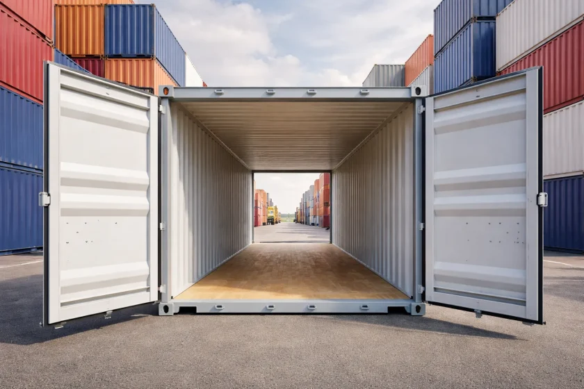 Double Door Container mit geöffneten Türen an beiden Stirnseiten