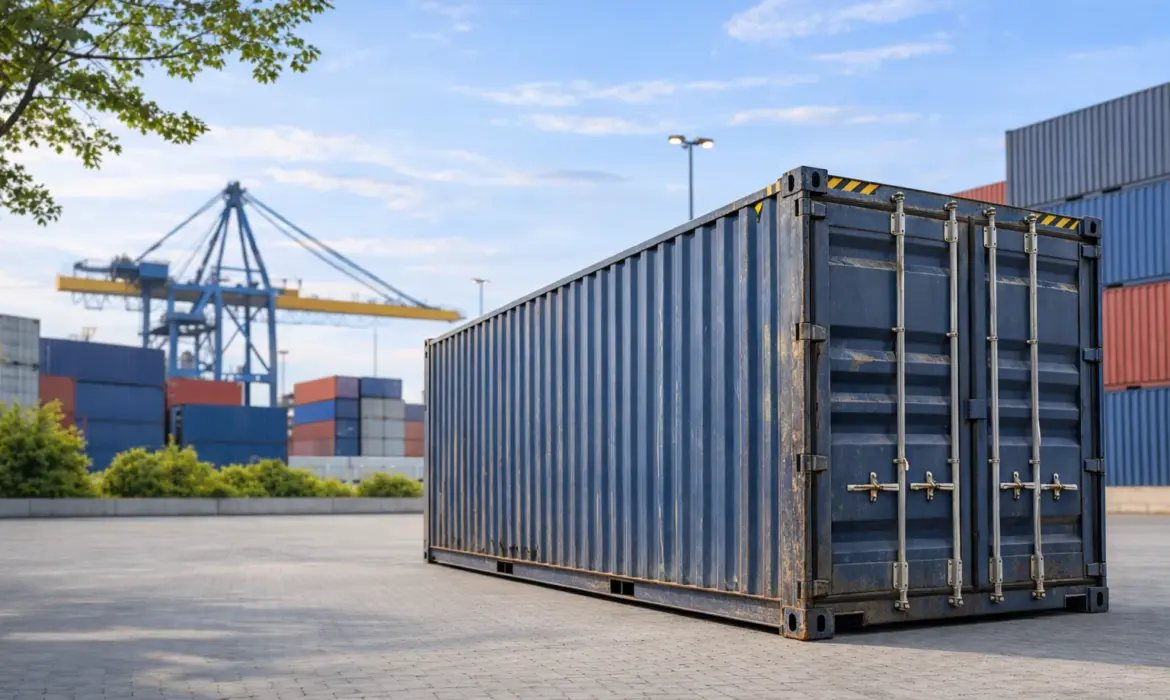 Gebrauchter 20-Fuß-Seecontainer in Hamburg auf Containerplatz